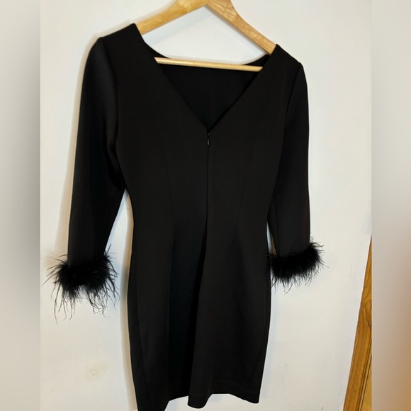 Eliza J Feather Cuff Black Mini Cocktail Dress - Picture 7 of 9